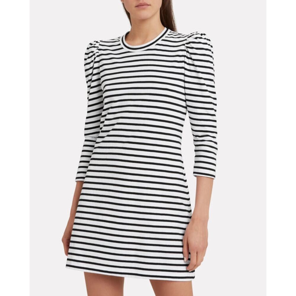 A,L.C. Kidman Black and White Striped Long Puff Sleeve Mini Dress
